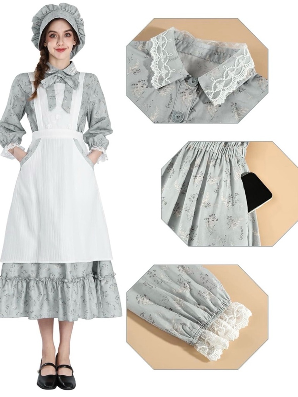 NWOT Pioneer Dress Prairie Colonial Costume Dress 1800s American Pioneer Prairie